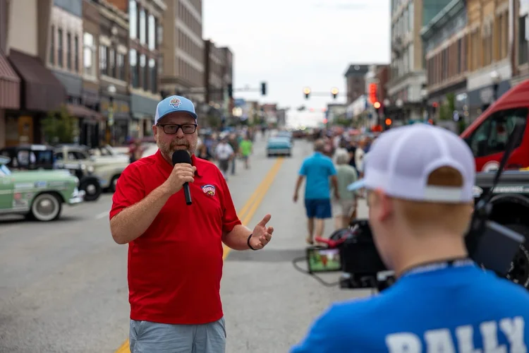 Community celebration during a Great Race stop