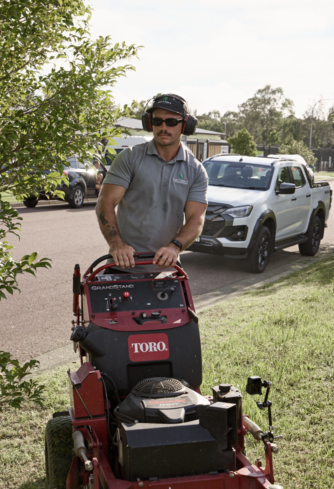Toro Grandstand commercial lawn mower photographed in use for a G Studios brand content shoot for Plant It Mow It.