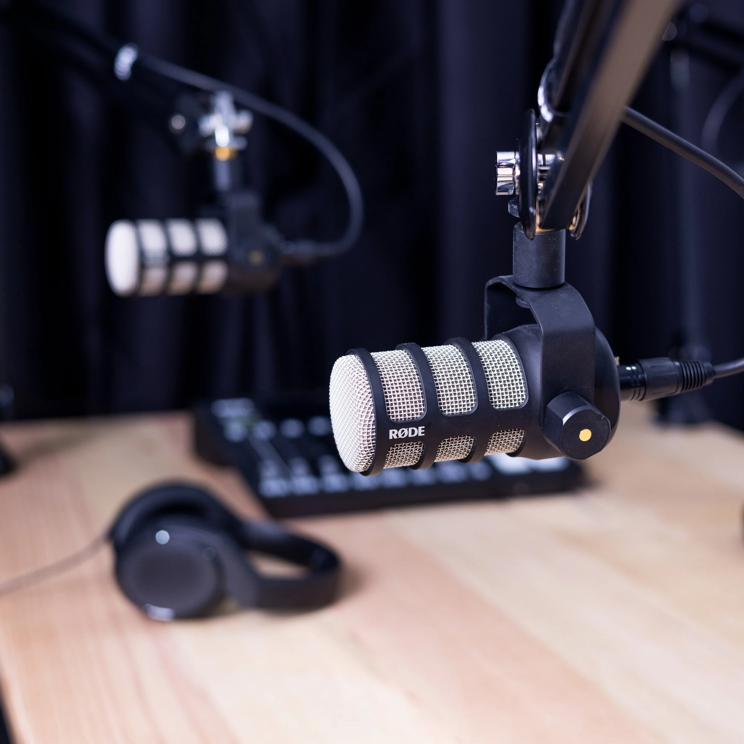 RØDE microphones and podcast recording equipment available in the G Studios Podcast Studio