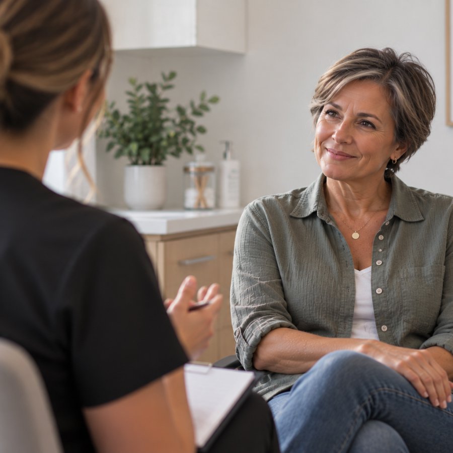 Provider reviewing hormone lab results with patient at wellness center in Redding, CA at Integrity Medical Center