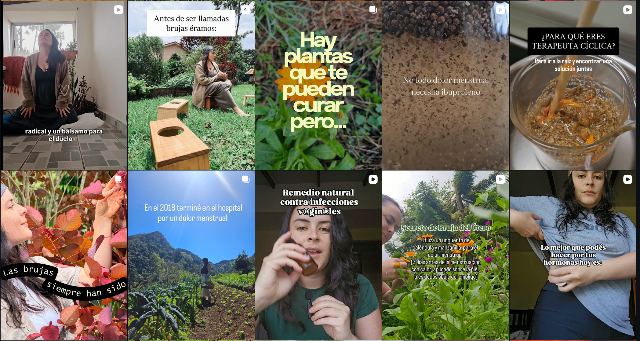 Collage de varias personas en diferentes entornos naturales y caseros, con textos sobre salud, meditacion, herbolaria y remedios naturales.