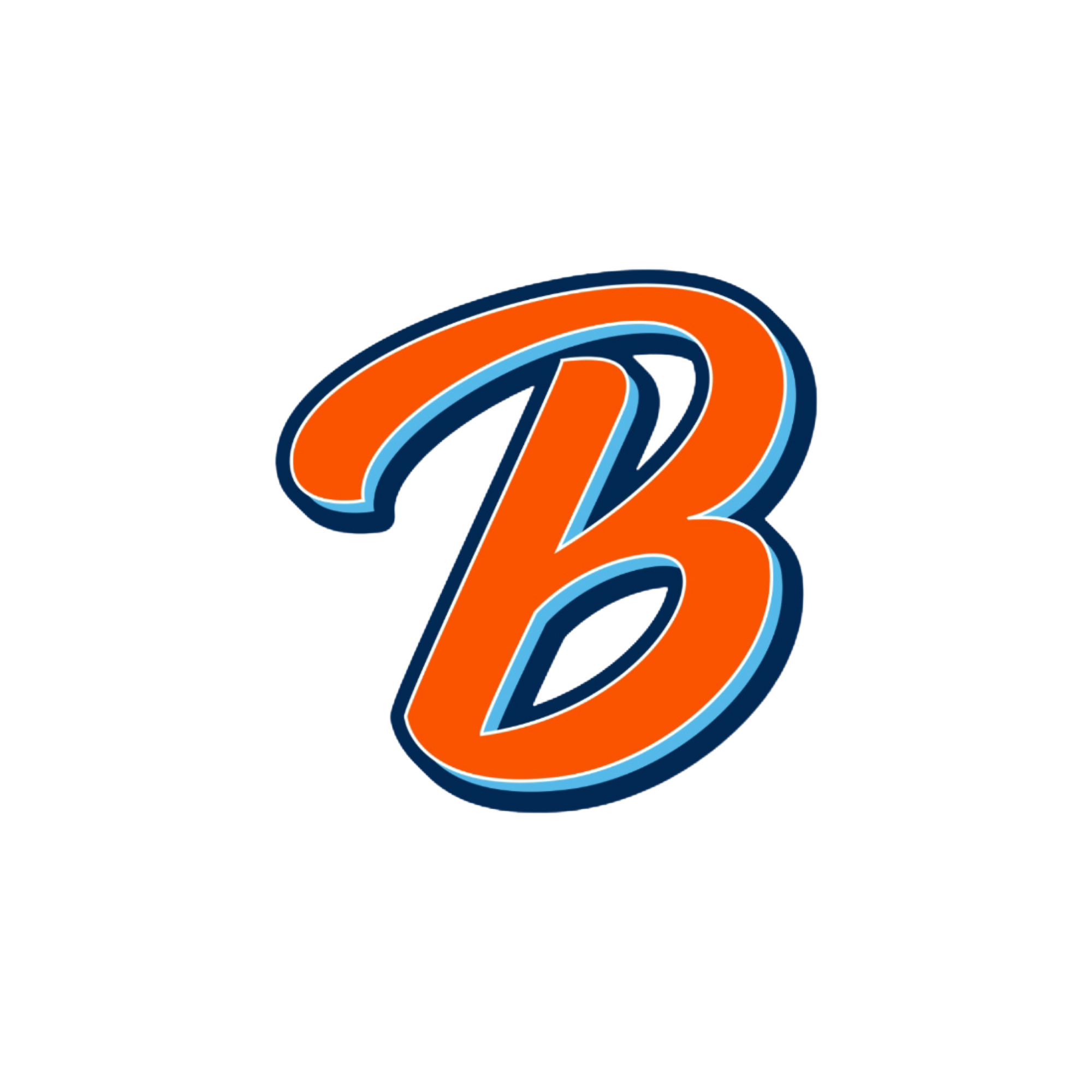 Colorful stylized letter B with orange, blue, and white design