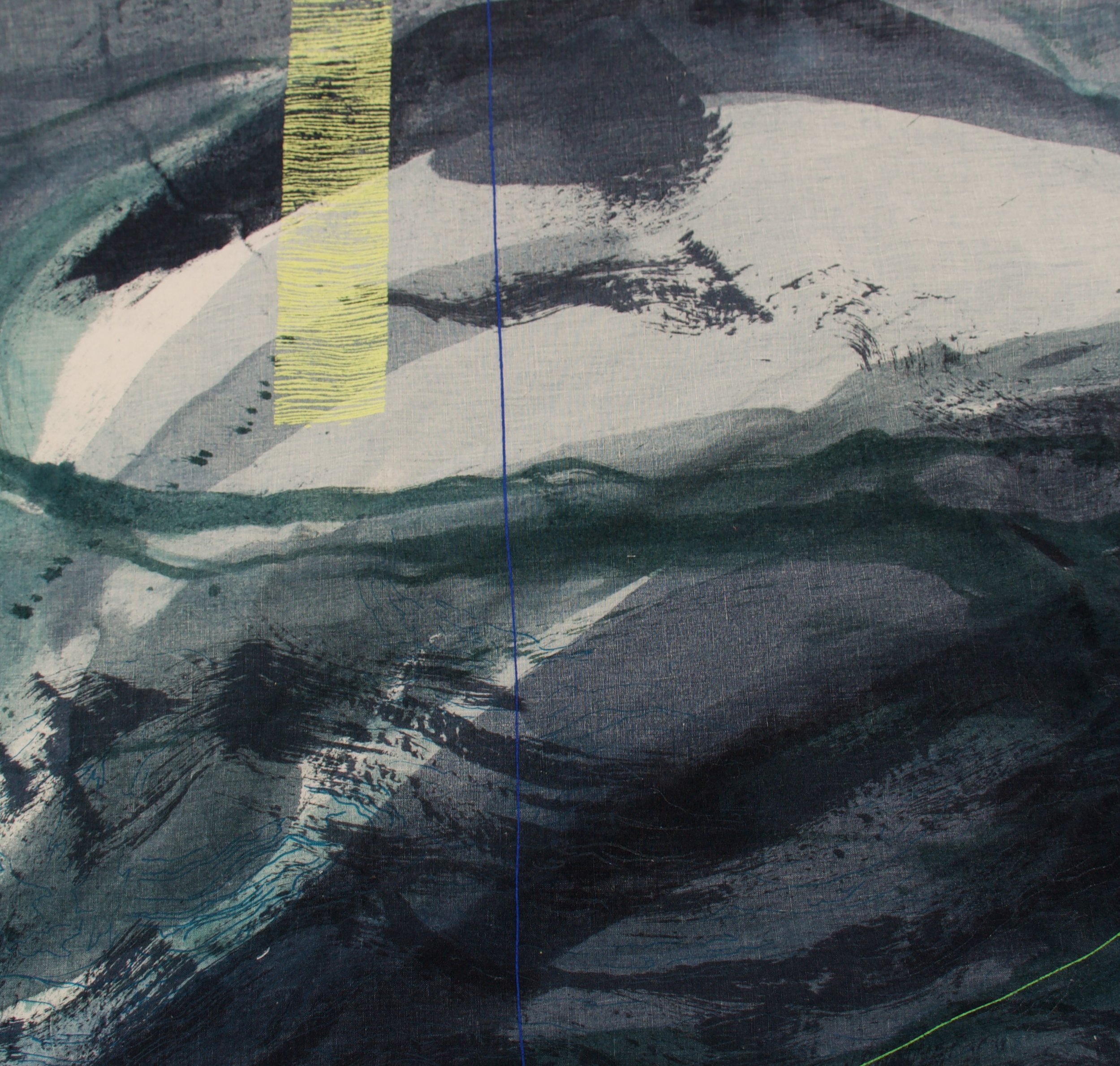 Freehand and screen-printed Reactive and Pigment dye on 'Red-Edge Linen'