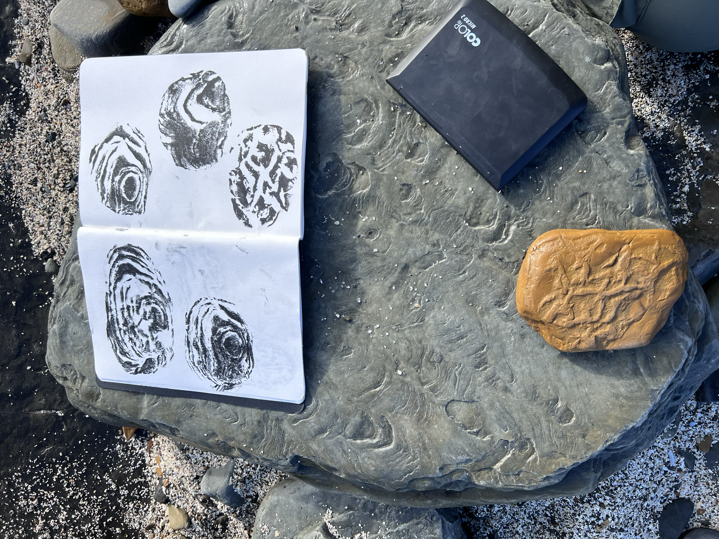 On site mark making, capturing textures directly from Orkney's landscape