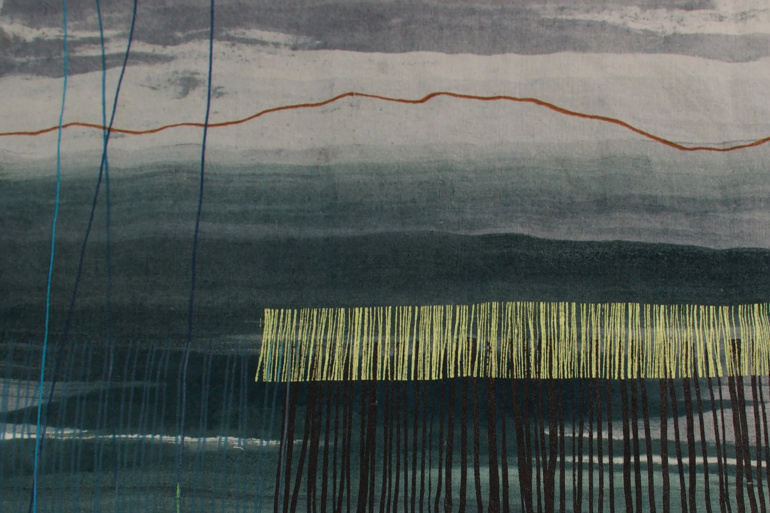Freehand and Screen-printed Reactive and Pigment dye on 'Red-Edge Linen'