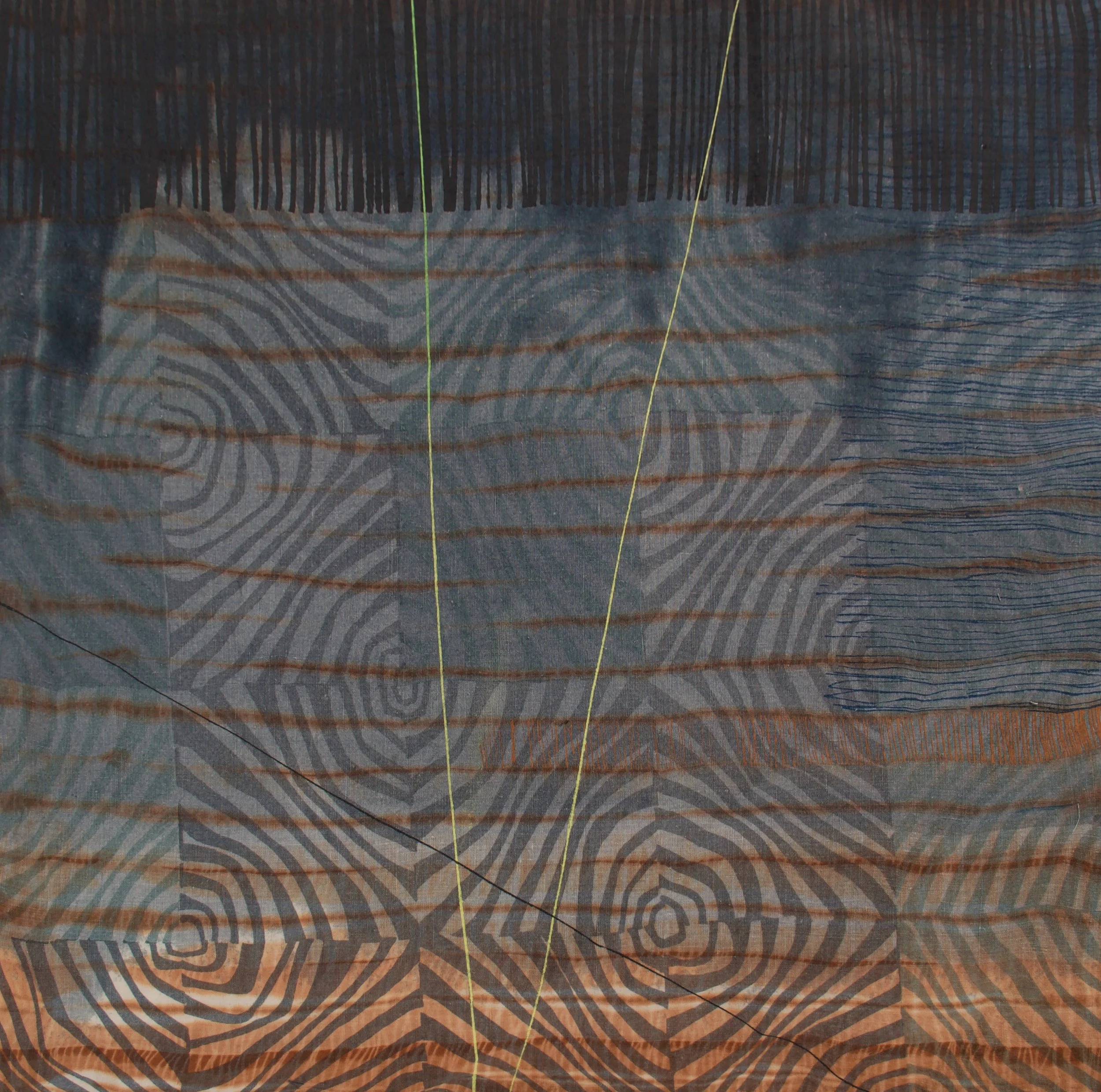 Shibori, Freehand and Screen-printed Reactive and Pigment dye on 'Red-Edge Linen'