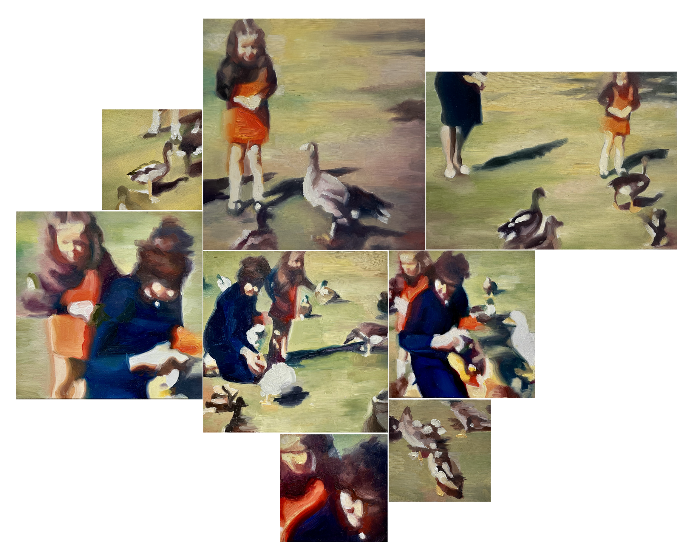 duck pond oil on mounted wood panels
14 x 18 total