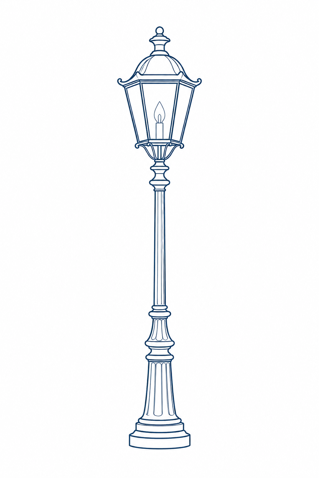 Line drawing of a vintage street lamp with a candle inside