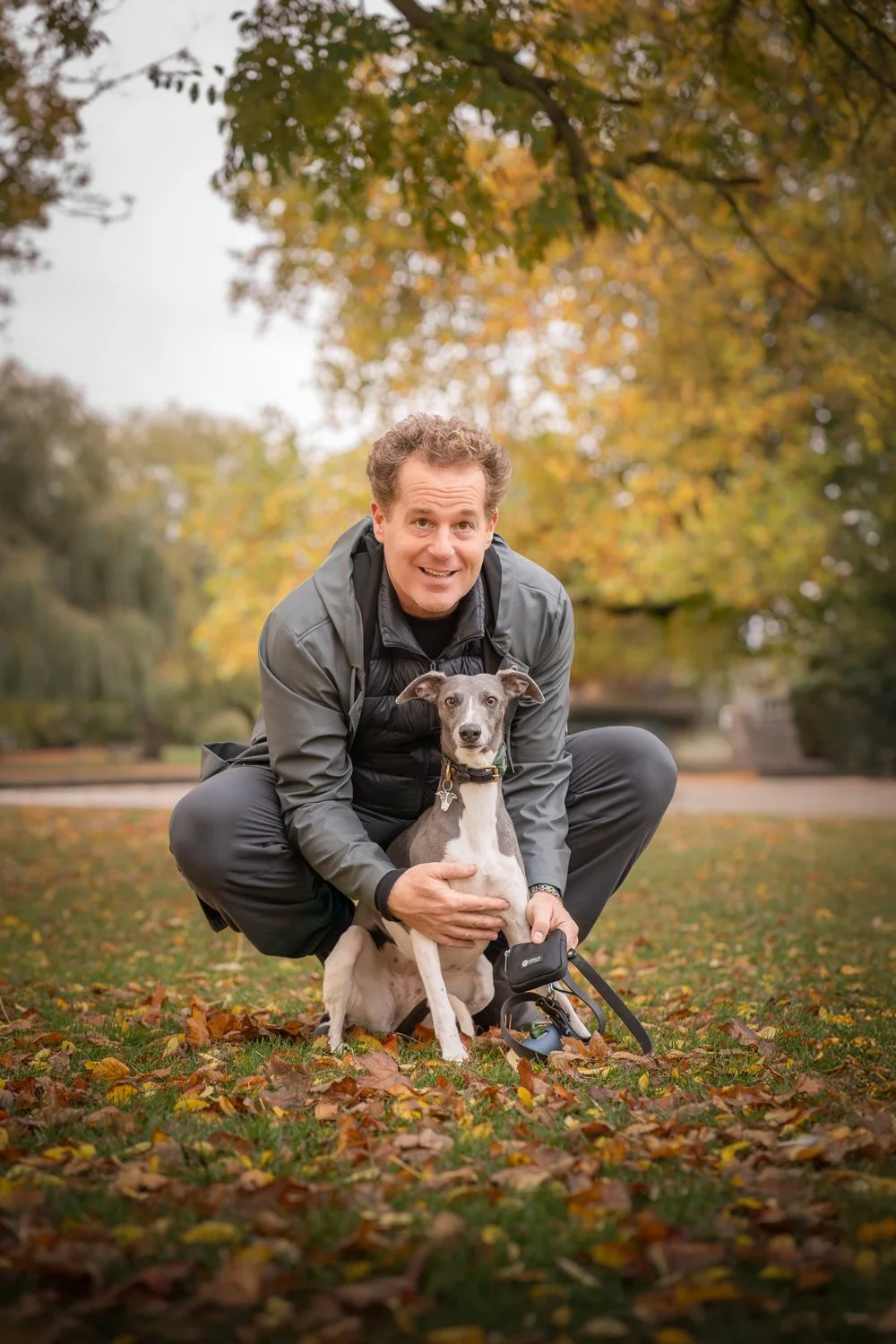 Actor Adam James and his Whippet