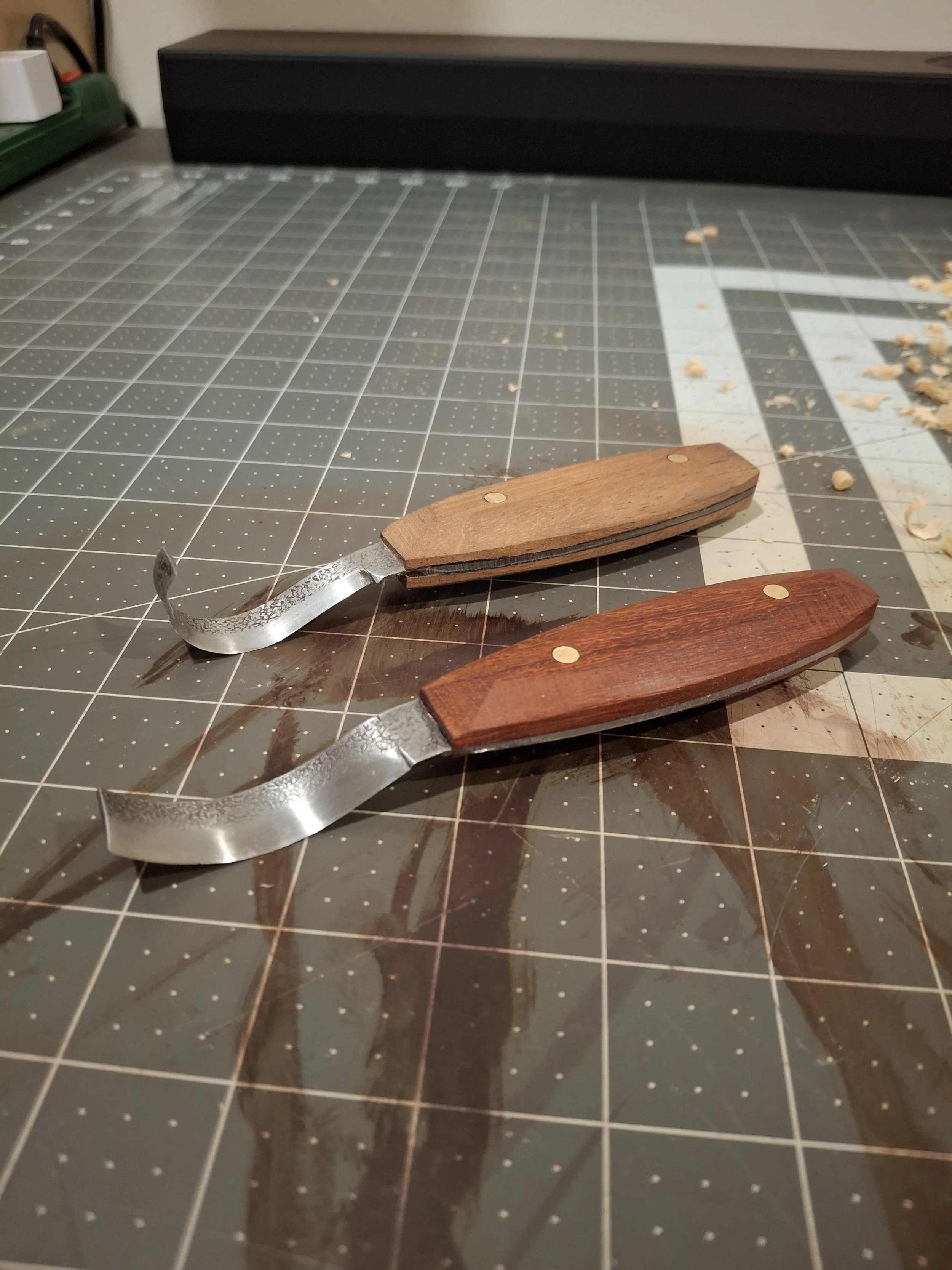 Hook Knifes with cherry and padauk handles
