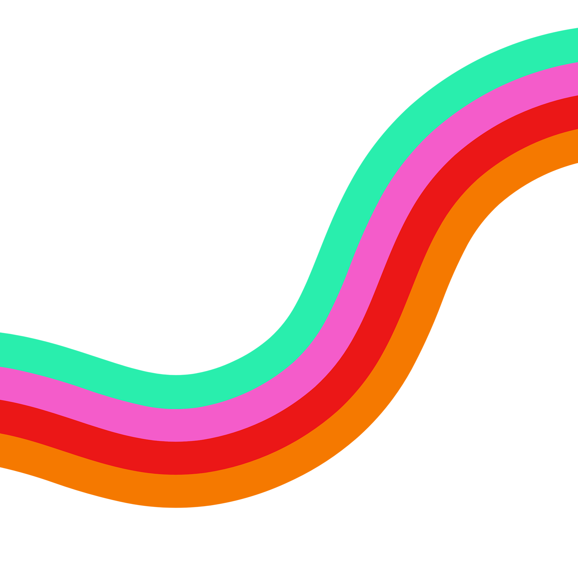 A colorful rainbow graphic with arc lines in red, orange, pink, teal, and purple on a black background.