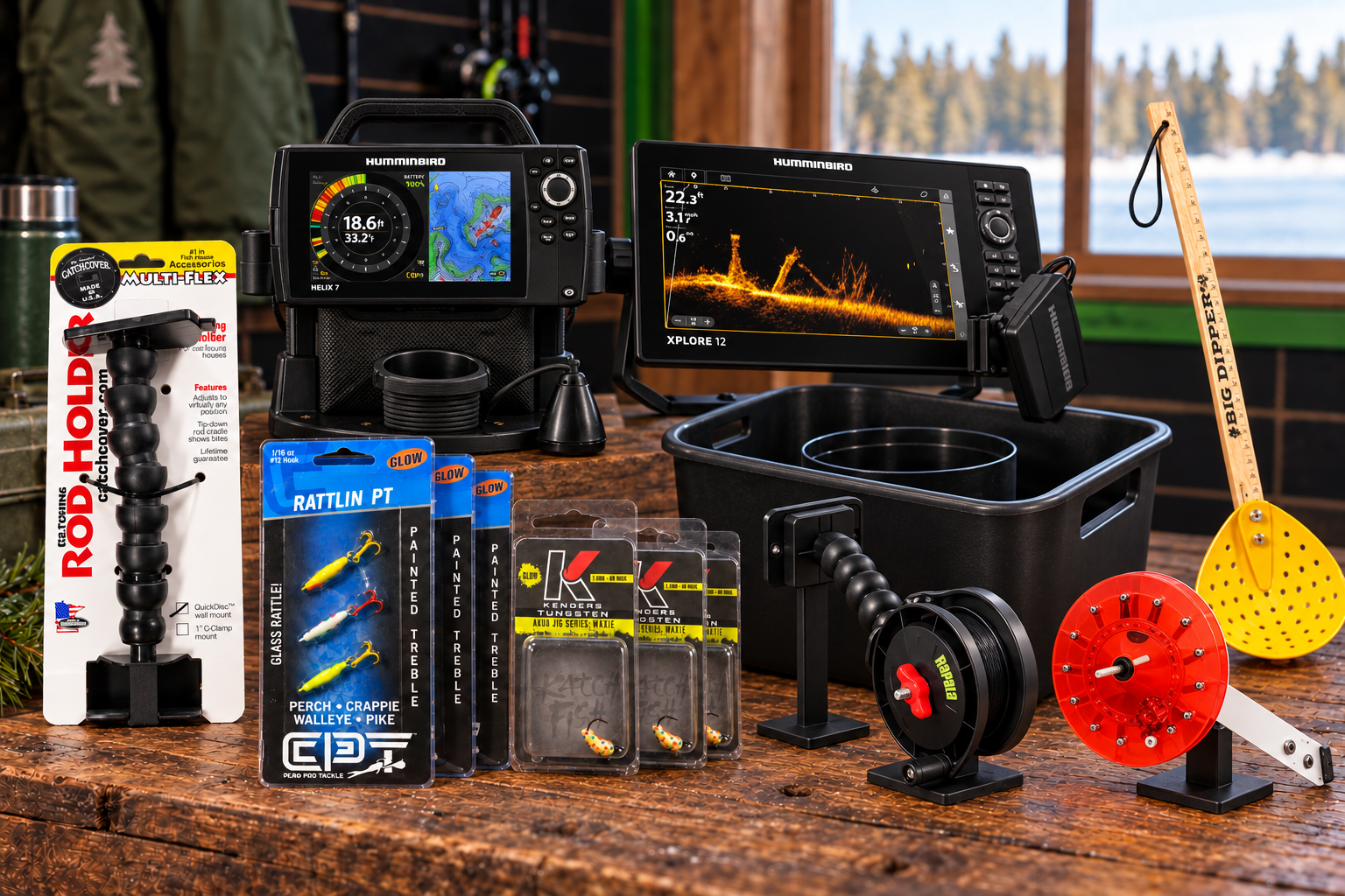 Ice fishing accessories available at North Country Outdoors in Blackduck, Minnesota