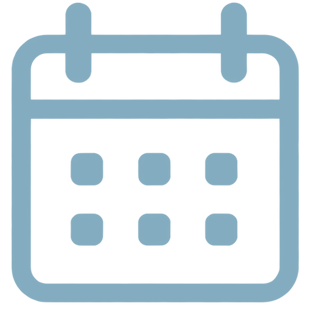 Icon of a calendar with a grid of days, rounded corners, and two rings at the top for hanging or binding.