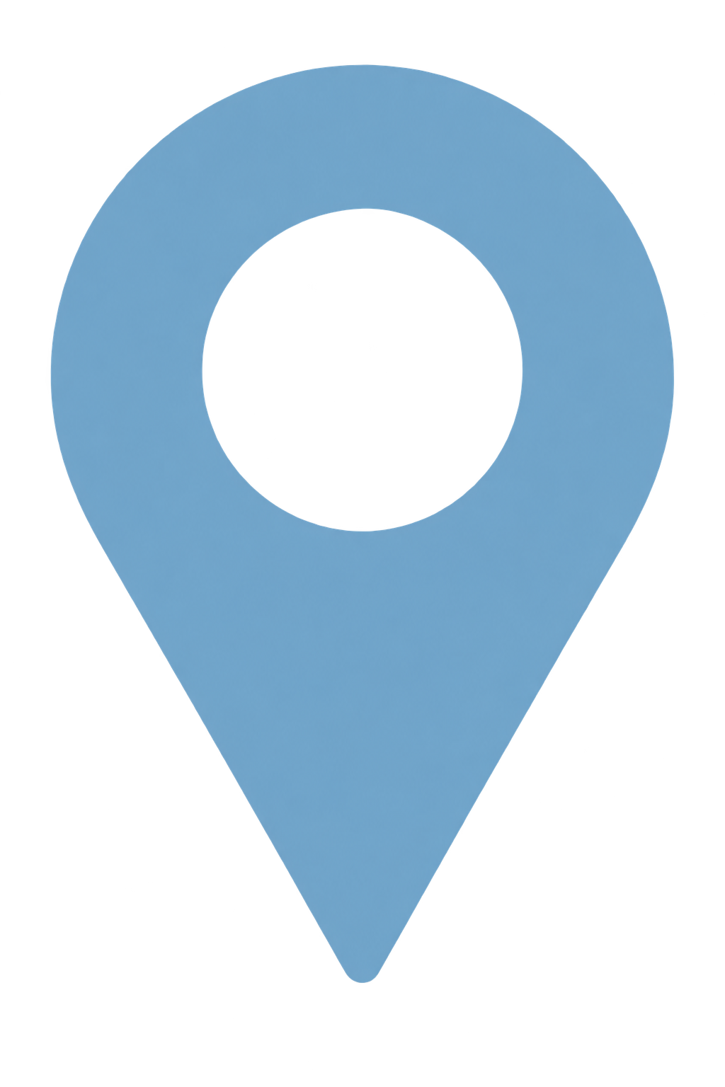 Blue map location pin icon with a black inner circle on a transparent background.