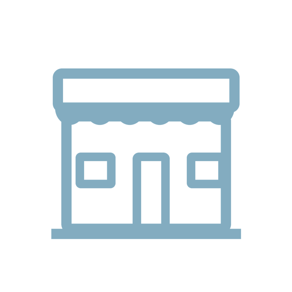 Icon of a small storefront or shop with a signboard, window, and door.