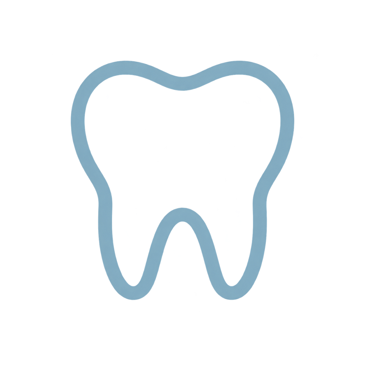 Neon light outline of a tooth on a black background.