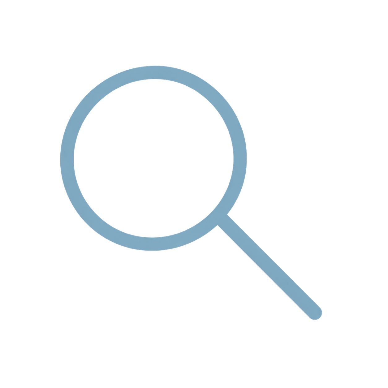 Magnifying glass icon with blue outline on a black background