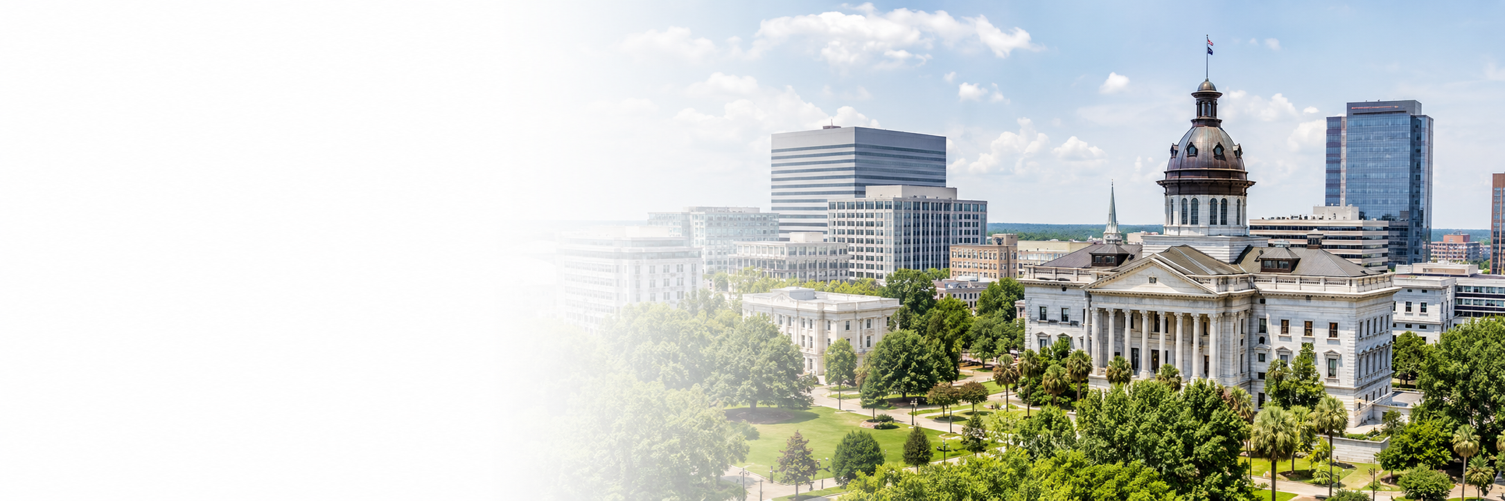 Downtown Columbia, South Carolina skyline with the South Carolina State House and surrounding business district.