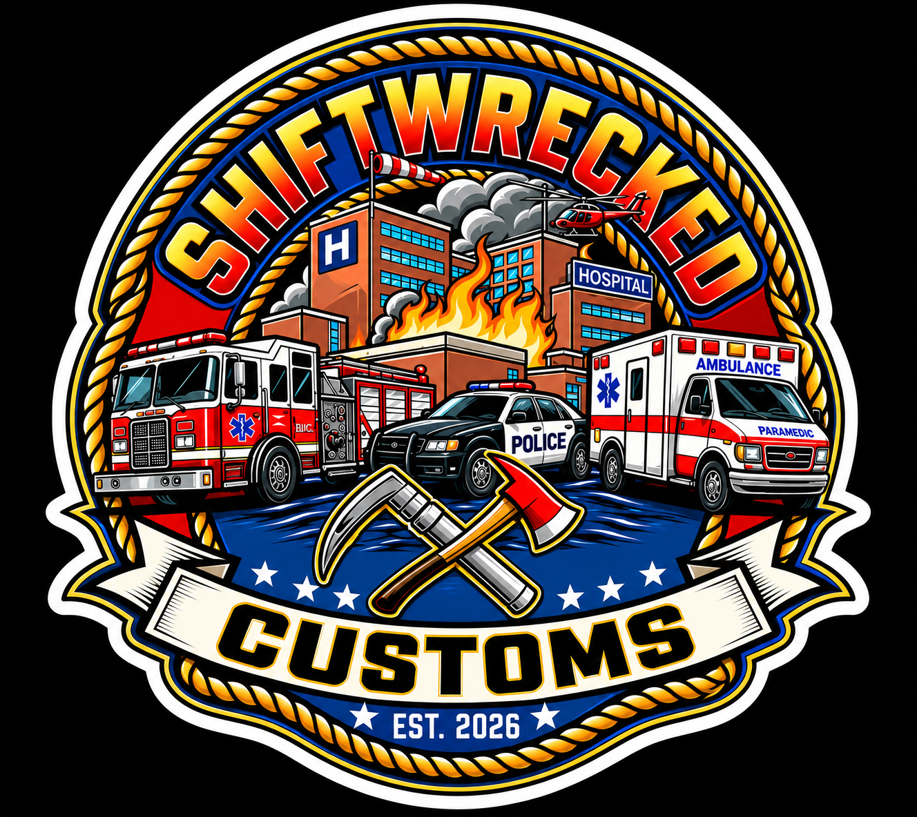 Shiftwrecked Customs "First In" Die-Cut 3" x 3" Vinyl Sticker