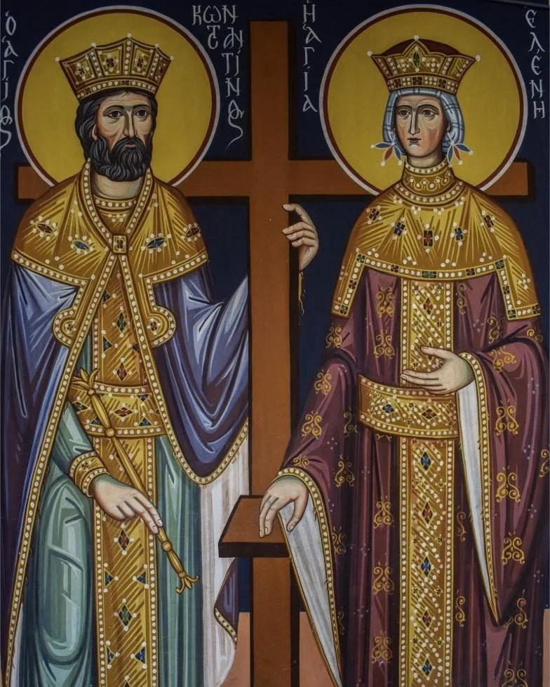 Icon of Saints Constantine and Helen holding the Holy Cross