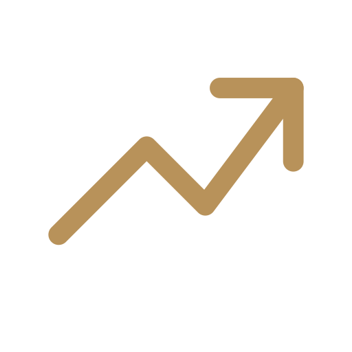 A brown upward trending arrow representing growth or progress.