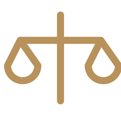 Icon of a balanced scale, representing justice or law.