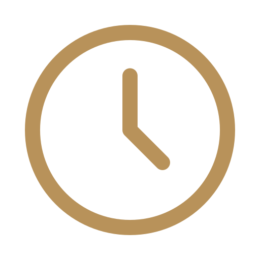 An analog clock with a black face and brown outline, showing the time as approximately 3:00.
