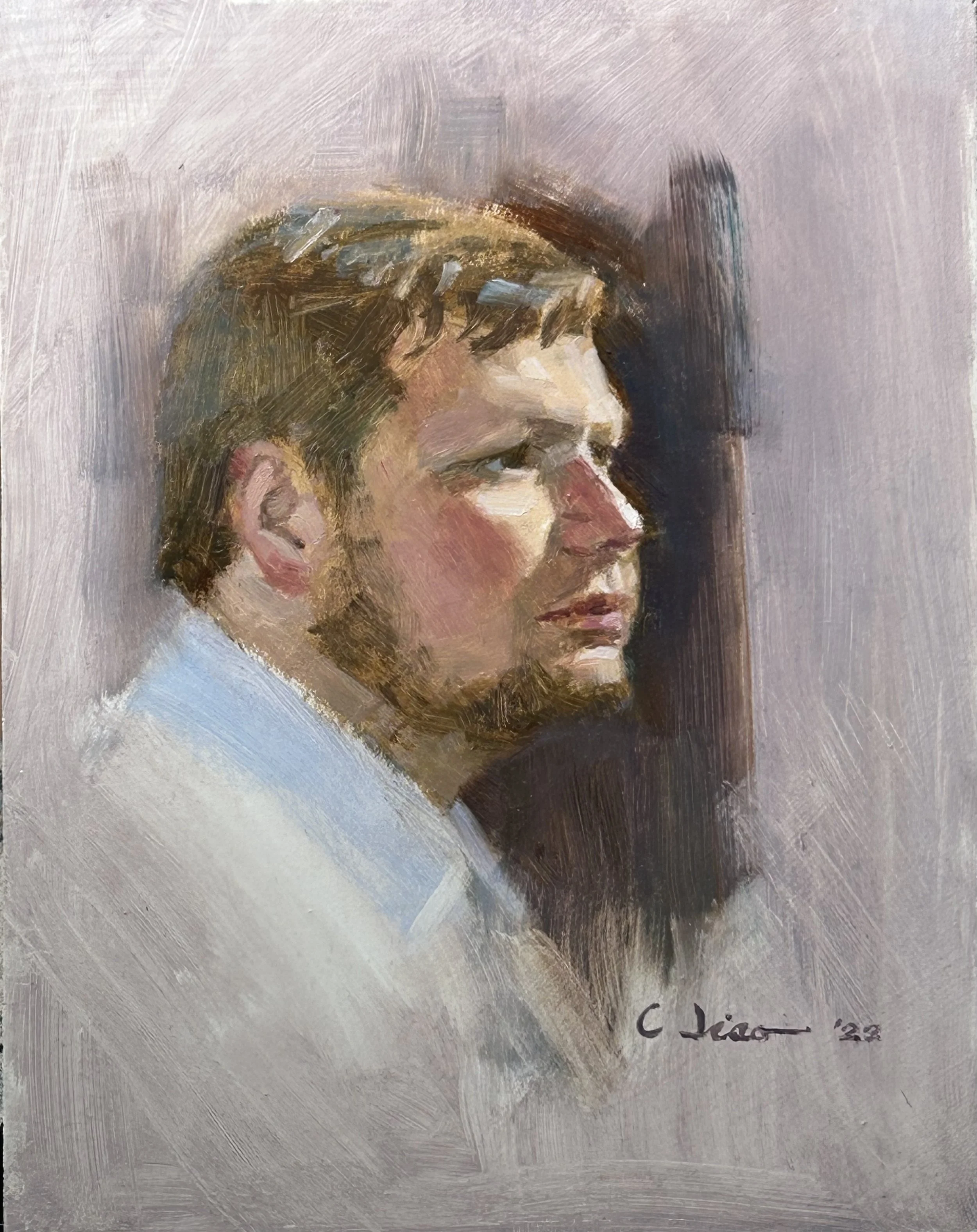 Portrait Sketch #2, 2022. Oil on board — 14 x 11 in.