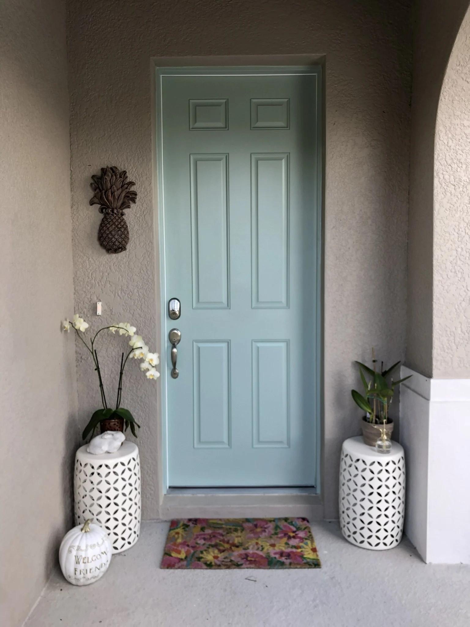 Painted residential front entry door and exterior entryway by HavenForged in Sarasota, Florida.