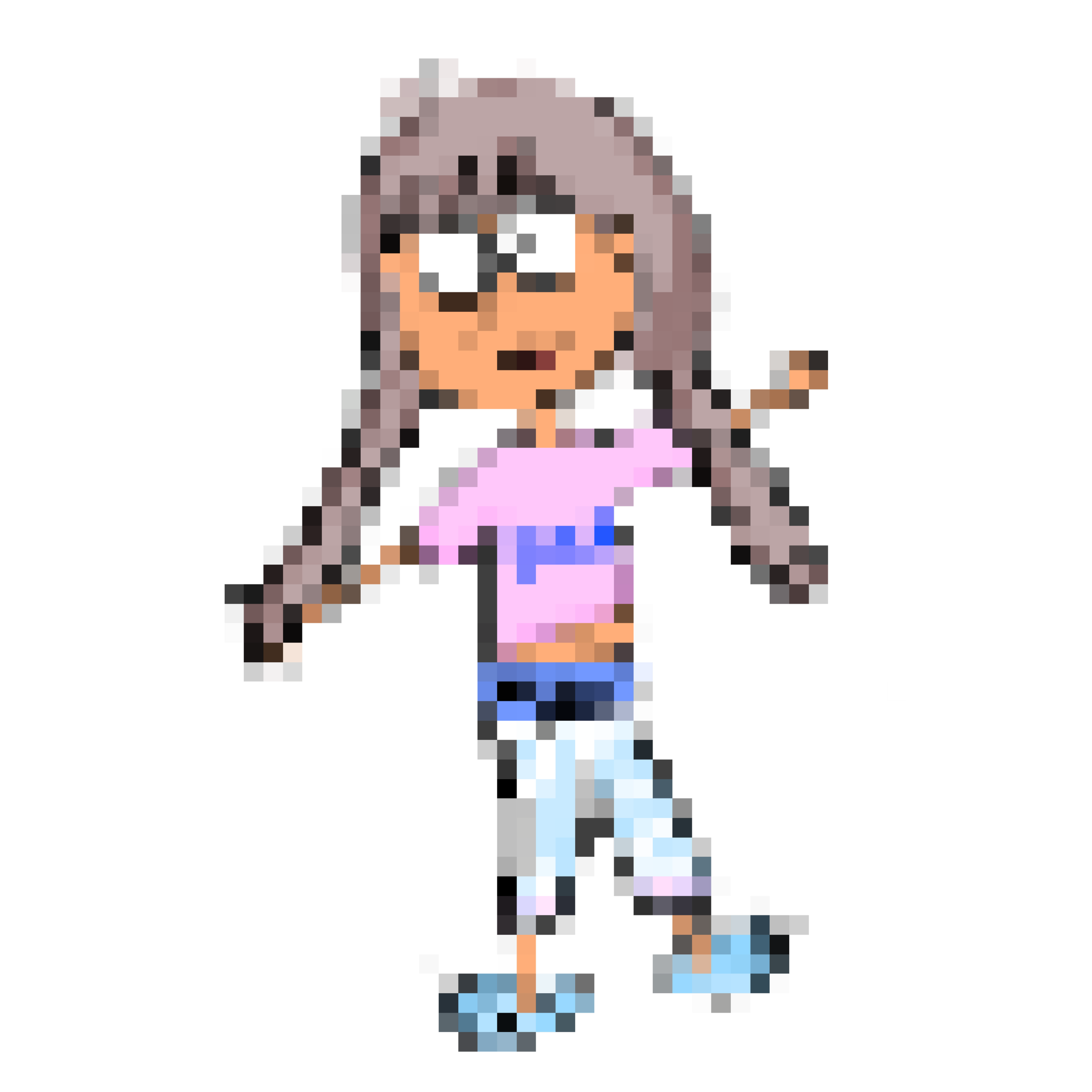 Pixelated image of a person with long hair wearing a pink top and blue pants. Oh wait, that's a drawing of Kristina Angel, aw so cute!
