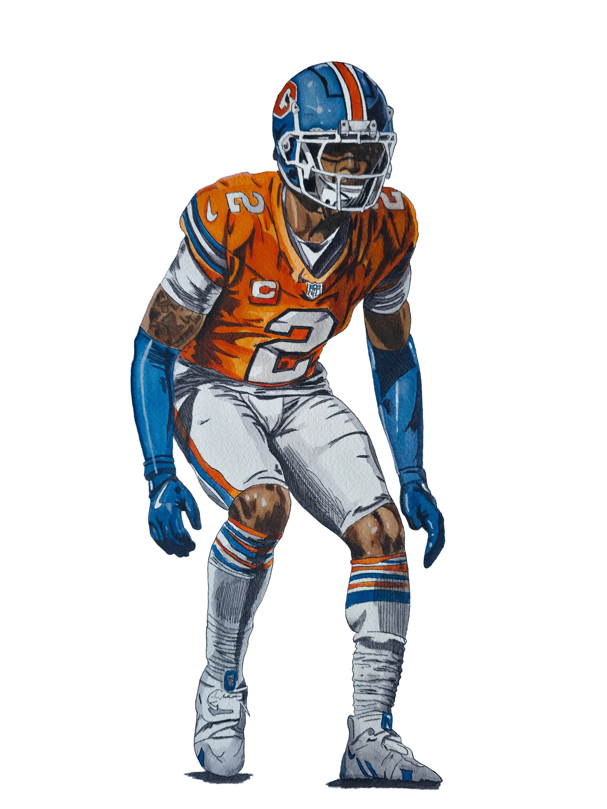 Original Watercolor Print of Pat Surtain II