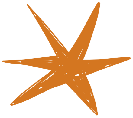 A stylized, orange star-like shape with six points on a black background.