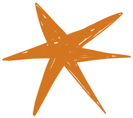 A stylized orange starfish with five long arms