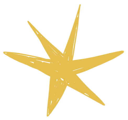 A gold starfish with five arms on a black background.