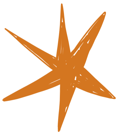 A stylized orange starfish with five arms spread out against a black background.