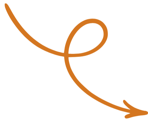 A stylized illustration of an orange arrow looping with a curved tail, set against a black background.