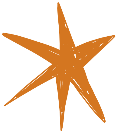 Stylized orange starfish with five arms against a black background.