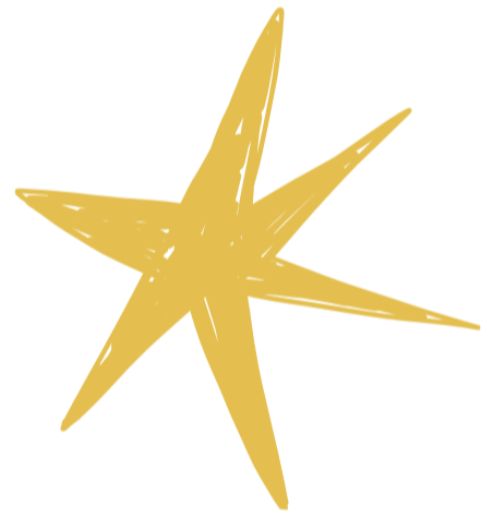 A gold star with eight points against a black background.