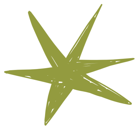 A stylized green star-shaped graphic with five elongated points on a black background.