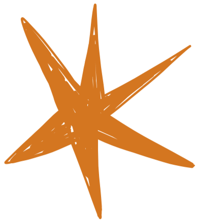 Illustration of an orange star with seven points on a black background.