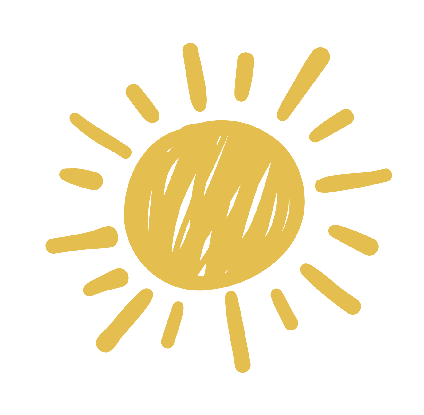 Yellow sun illustration with rays on a black background.