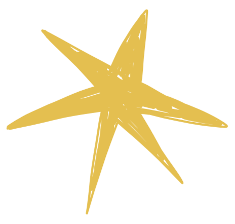 A golden starfish with seven arms on a black background.