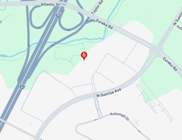 Map showing location near Interstate 80, with notable roads including Eureka Road, N Sunrise Avenue, Auto Mall Drive, and Taylor Road, with a red marker indicating a specific point.