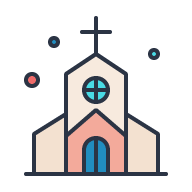 A church with a large cross on top and a circular window above the entrance