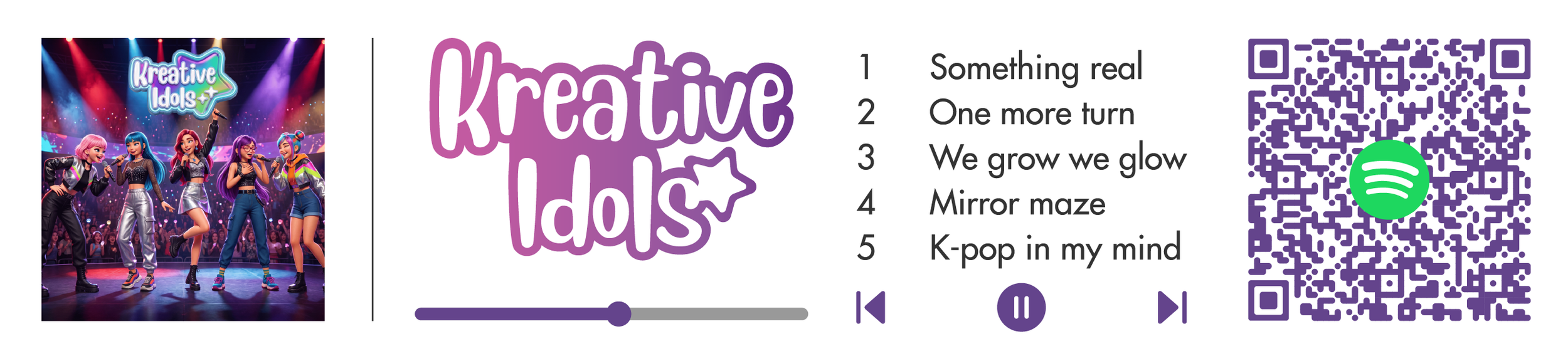 Kreative Idols debut album track list with a Spotify code to scan