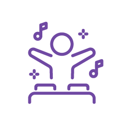 Person cheering with music notes icon