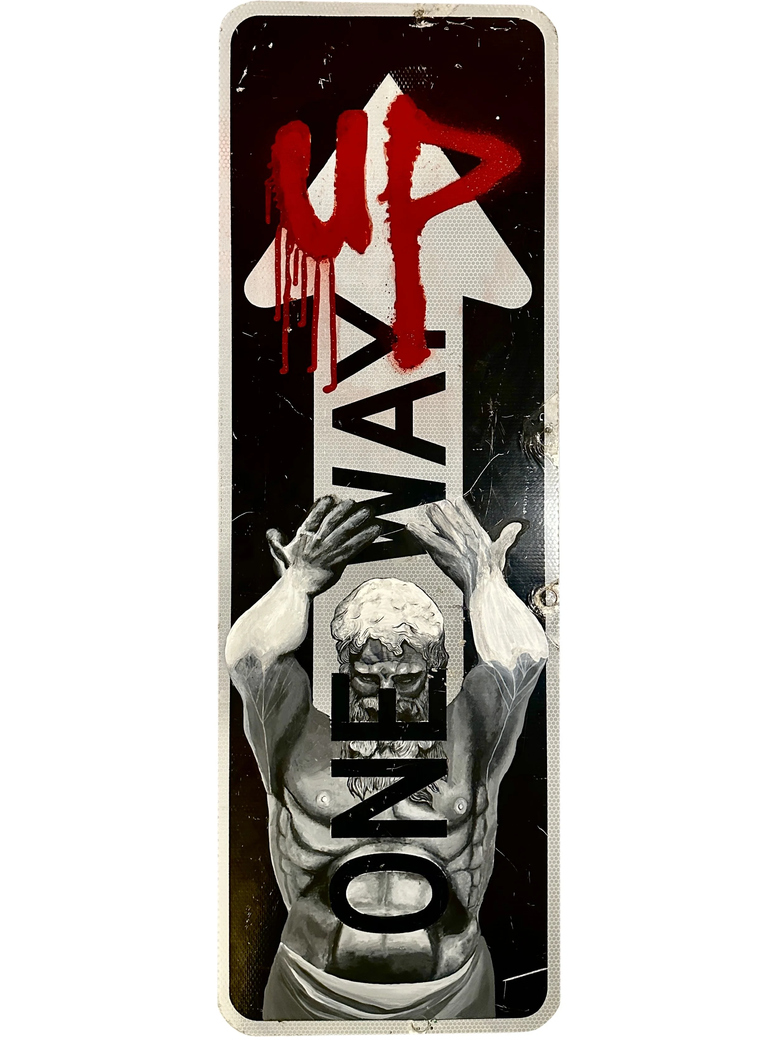"One Way Up", Acrylic on repurposed street sign
