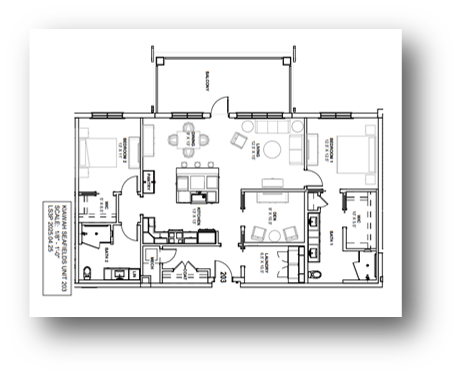 Floor plan of a house showing rooms including a kitchen, living room, dining area, bedrooms, bathrooms, and a porch.