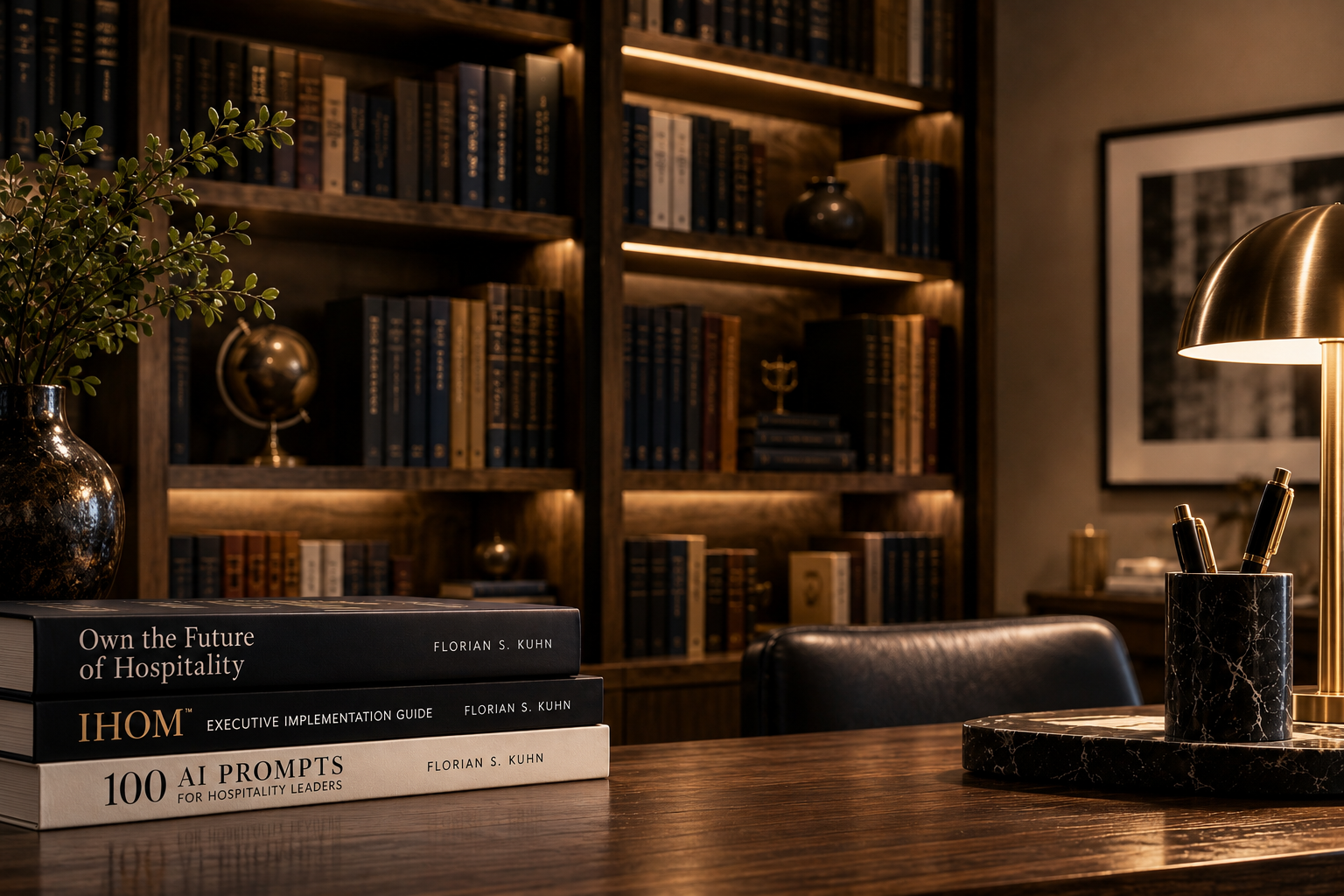Books on a wooden desk.