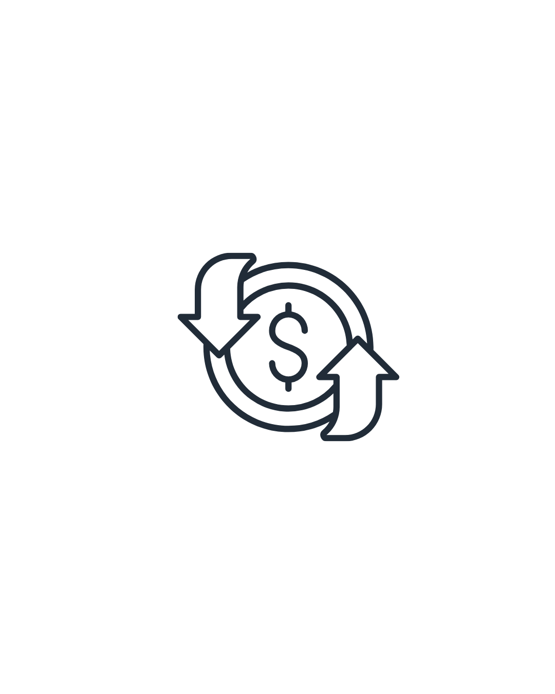 Graph showing balance transfer with a dollar sign and arrows circling around.